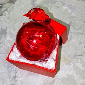 Princess House Red Xmas Ornament, Floral Design